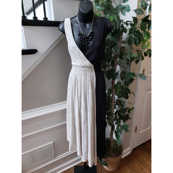 Anthropologie Maeve Black Noir Dress XS White Black Polyester Asymmetrical Hem - Picture 1 of 13